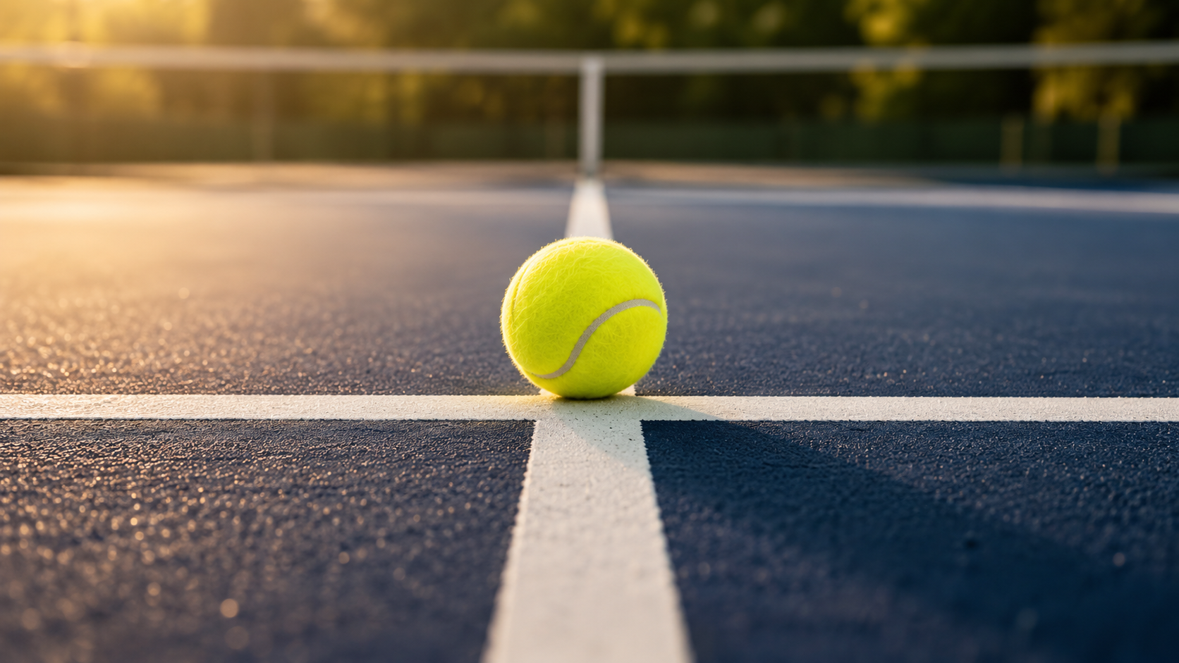 Tennis ball resting at the intersection of court lines on a tennis court, symbolising participation, inclusion and opportunity.